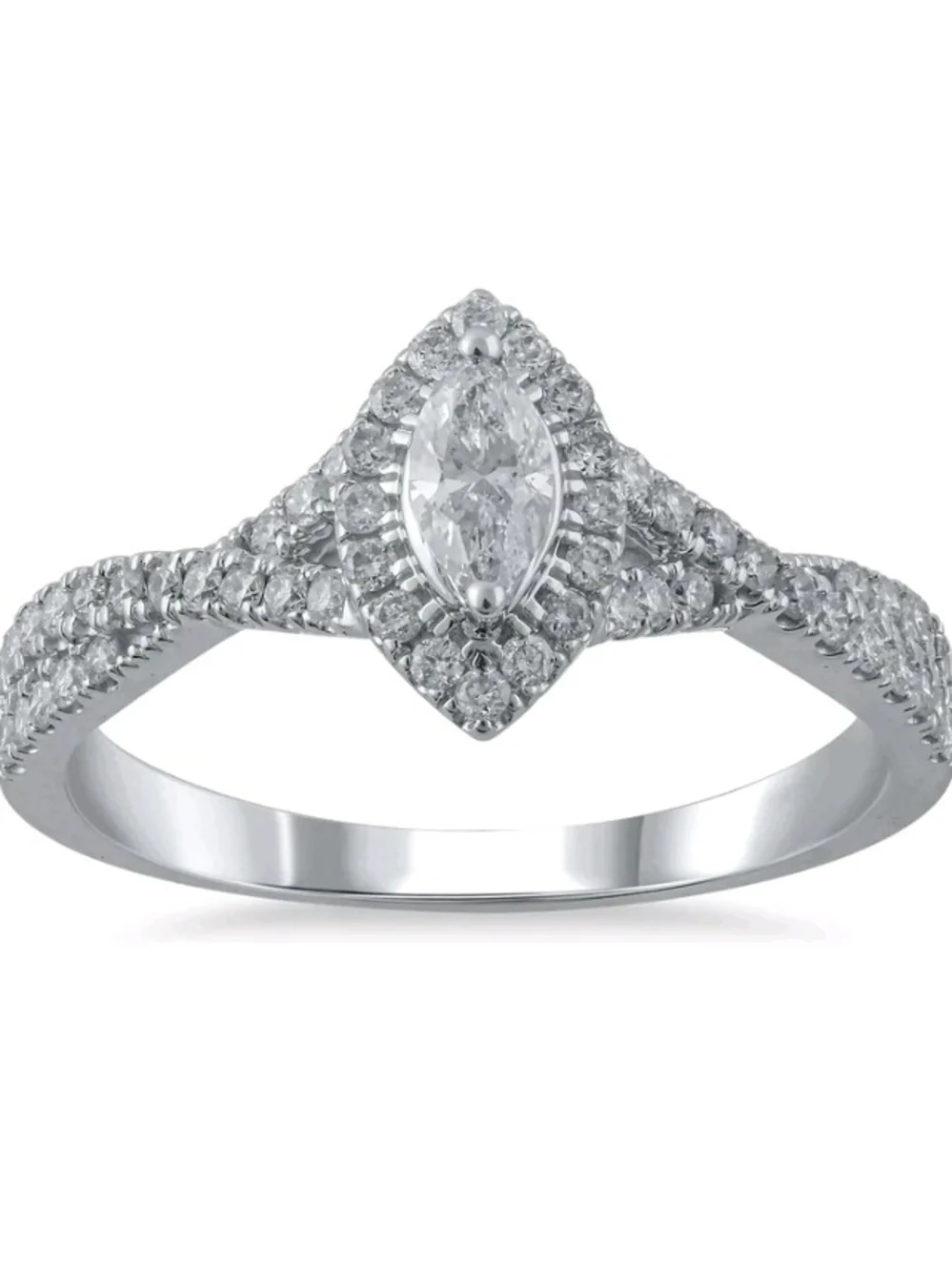 Marquise Halo 1/2 Ctw Diamond Engagement Ring in 10k White Gold Setting Nwot
